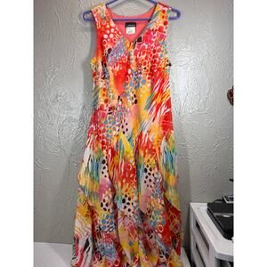 Lasania Womens Made in Canada Hankerchief Sleeveless Dress Watercolors Size 10